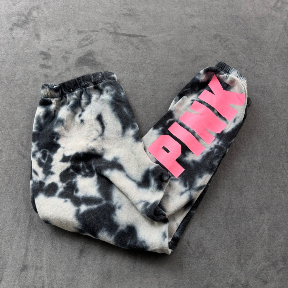 PINK Victoria's Secret Tie Dye Sweatpants Black White Pink Logo Joggers Small